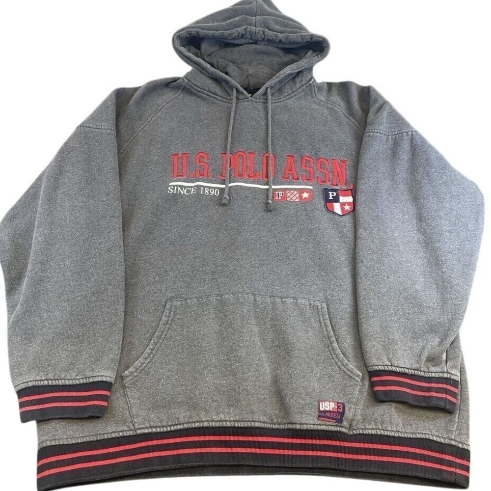 US Polo Assn Men Gray Hoodie Pullover Sweatshirt XL Logo Fleece‎ Casual Athletic
